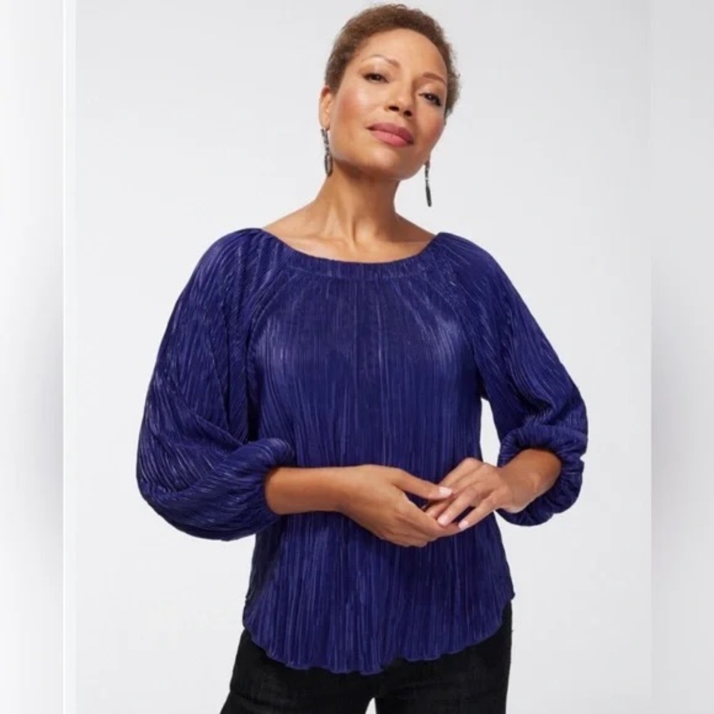 NWT Chico’s Metallic‎ Crinkle Knit Top in Florentia Plum Size 3/XL